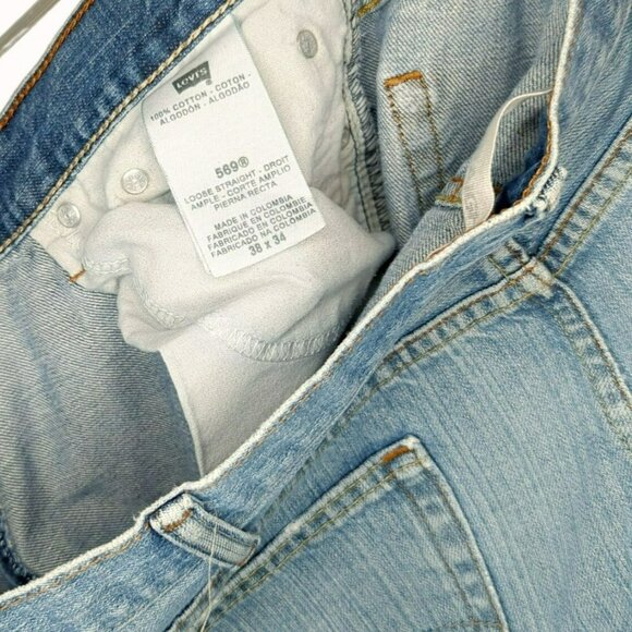 Levis 569 Jeans Loose Straight Fit Blue Distressed Denim Mens W38 L34 - Picture 5 of 6